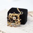 Art Nouveau Diamond Necklace - Edwardian 14k Yellow Gold Natural Diamond .31 CT Pendant Brooch Conversion - Early 1900s Era Fine Jewelry