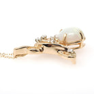 Opal & Diamond Pendant Necklace - Modern Era 14k Yellow Gold Freeform Swirl Cabochon Gemstone - Circa 1990s October Birthstone Fine Jewelry