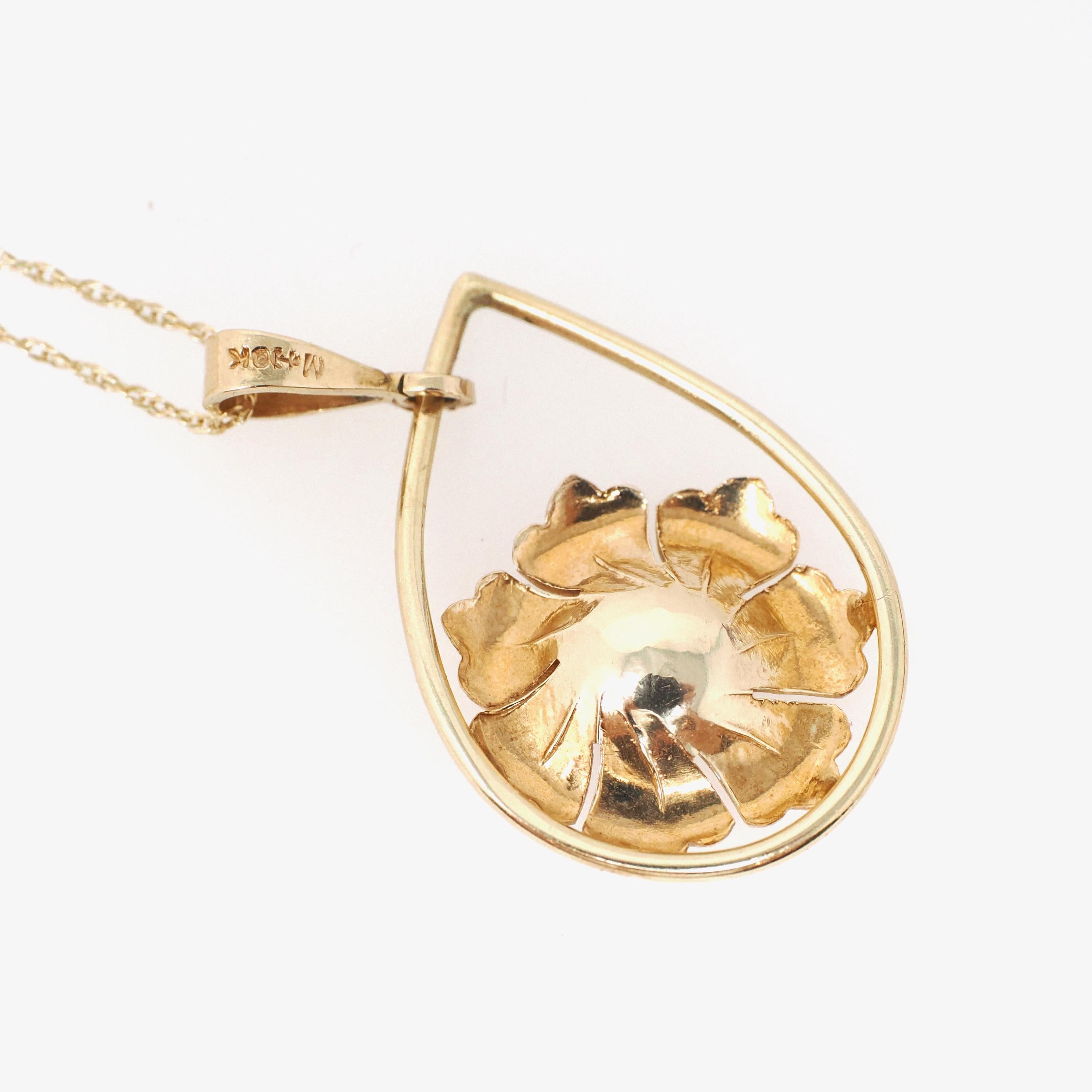 Vintage Amethyst Pendant - Retro 10k Yellow Natural Purple Gem Necklace - Circa 1940s Era Flower Teardrop Fine February Birthstone Jewelry