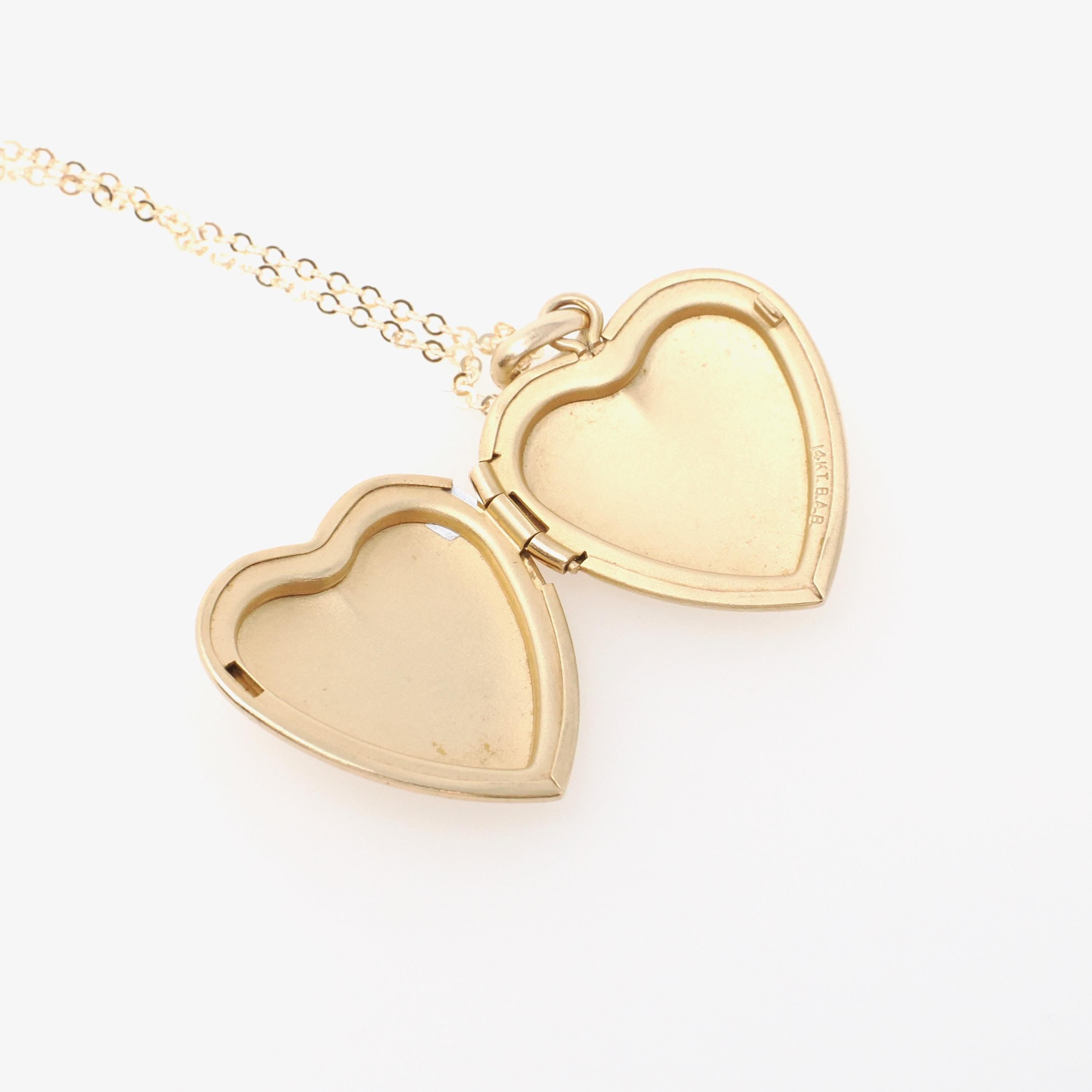 Vintage Heart Locket - Mid Century 14k Yellow Gold Flower Charm Necklace - Circa 1960s Era Fine Petite Photo Keepsake Ballou BAB Co Jewelry