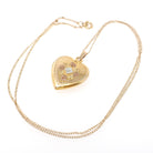 Vintage Heart Locket - Retro 12k Gold Filled Diamond Flower Pendant Necklace - Circa 1940s Era Statement Keepsake Photograph Dason Jewelry