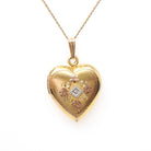 Vintage Heart Locket - Retro 12k Gold Filled Diamond Flower Pendant Necklace - Circa 1940s Era Statement Keepsake Photograph Dason Jewelry