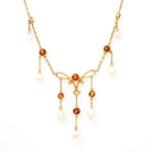 Antique Festoon Necklace - Edwardian 14k Yellow Gold Natural Citrine Gemstones & Baroque Pearls - Art Nouveau Circa 1900s Statement Jewelry