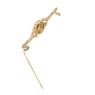 Modern Citrine Brooch - Estate 9k Yellow Gold Oval Orange Gemstone Floral Bar Pin - Circa 2000s Era CZ Halo Fine Vintage Style Jewelry