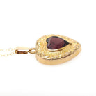 Simulated Amethyst Pendant - Retro Gold Filled Purple Glass Heart Repousse Charm Necklace - Vintage Circa 1940s February Birthstone Jewelry
