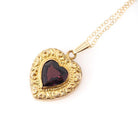 Simulated Amethyst Pendant - Retro Gold Filled Purple Glass Heart Repousse Charm Necklace - Vintage Circa 1940s February Birthstone Jewelry