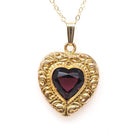 Simulated Amethyst Pendant - Retro Gold Filled Purple Glass Heart Repousse Charm Necklace - Vintage Circa 1940s February Birthstone Jewelry