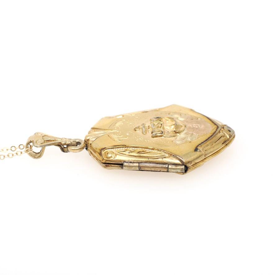 Vintage USN Locket - Retro 12k Gold Filled United States Navy Pendant Necklace - Circa 1940s Era Anchor Sweetheart Flower Keepsake Jewelry