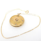 Antique Rhinestone Locket - Edwardian Gold Filled Round Compass Pendant Necklace - Circa 1900s Era "MEC" Initial Keepsake Statement Jewelry