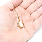 Vintage Cameo Necklace - Retro 10k Yellow Gold Oval Carved Shell Flower Pendant Charm - Circa 1940s Era Scroll Statement Fine Esemco Jewelry