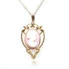 Antique Cameo Necklace - Edwardian 10k Yellow Gold Carved Angel Skin Coral Pendant - Vintage Circa 1910s Era Baroque Pearl Fine Jewelry