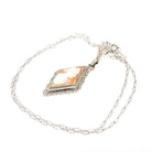 Vintage Cameo Necklace - Art Deco 14k White Gold Carved Shell Kite Pendant - Circa 1930s Era Filigree Flower Paper Clip Chain Fine Jewelry