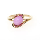 Created Pink Star Sapphire Ring - Retro 14k Yellow Gold Cabochon Gemstone - Vintage Circa 1970s Era Size 6 1/4 Bypass Fine Statement Jewelry