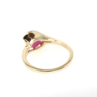 Created Pink Star Sapphire Ring - Retro 14k Yellow Gold Cabochon Gemstone - Vintage Circa 1970s Era Size 6 1/4 Bypass Fine Statement Jewelry