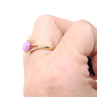 Created Pink Star Sapphire Ring - Retro 14k Yellow Gold Cabochon Gemstone - Vintage Circa 1970s Era Size 6 1/4 Bypass Fine Statement Jewelry