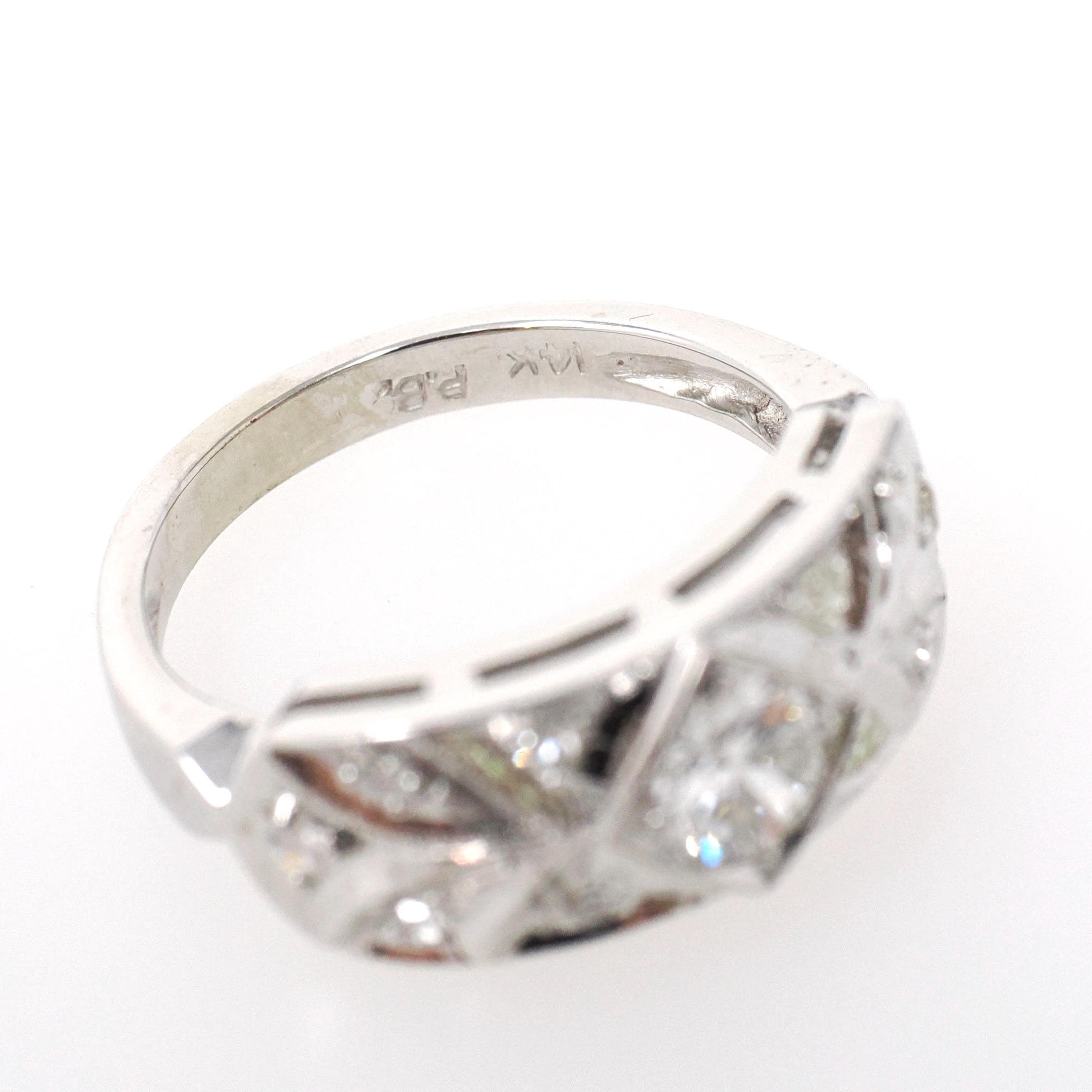 Diamond Engagement Ring - Vintage 14k White Gold .60 CTW Transitional Round Brilliant Cut - Circa 1940s Era Size 6 3/4 Fine Bridal Jewelry