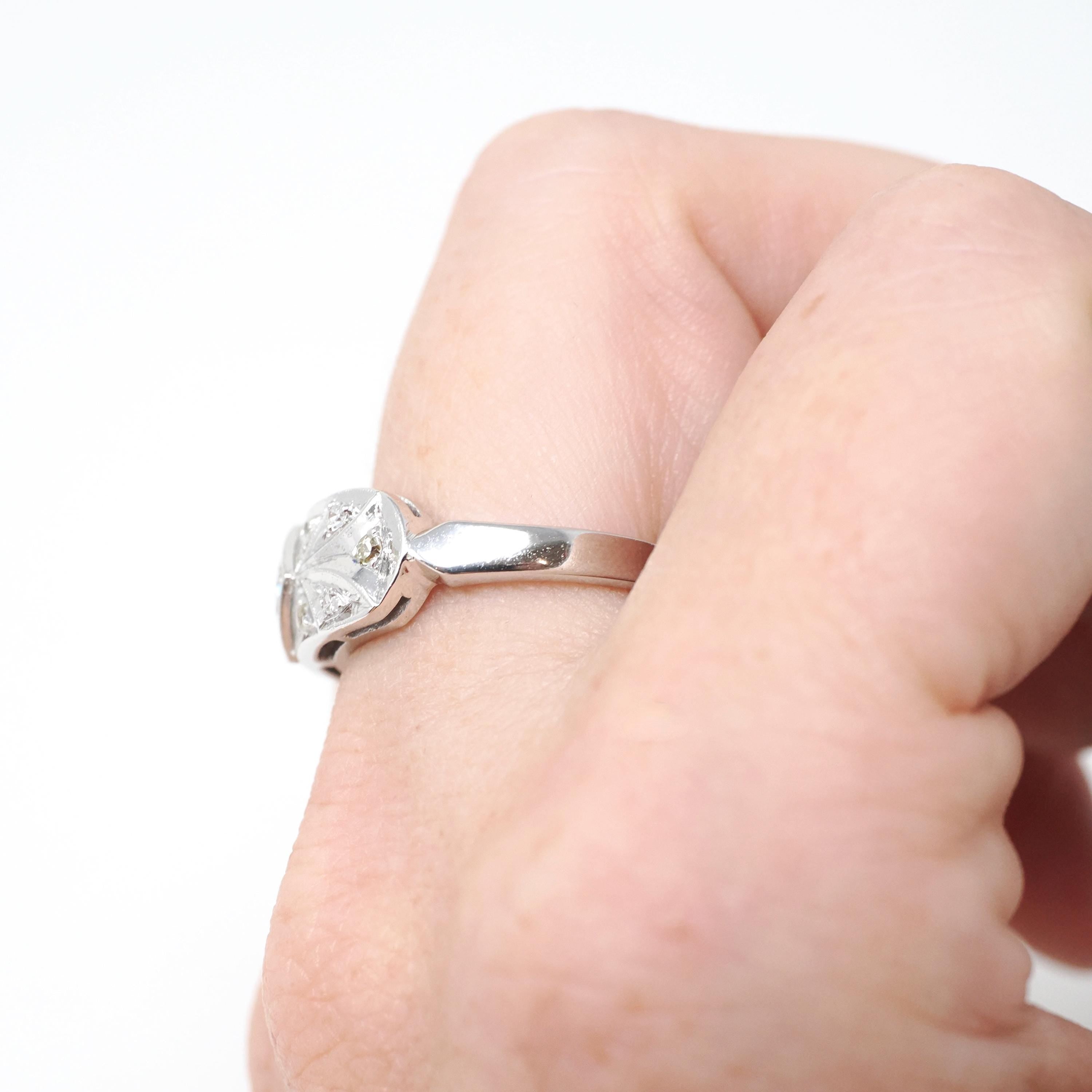 Diamond Engagement Ring - Vintage 14k White Gold .60 CTW Transitional Round Brilliant Cut - Circa 1940s Era Size 6 3/4 Fine Bridal Jewelry