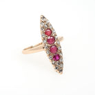 Antique Navette Ring - Edwardian 10k Rose Gold Garnet Glass Doublet Natural Rose Diamonds - Vintage Early 1900s Era Size 4 1/4 Fine Jewelry