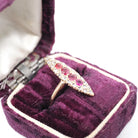 Antique Navette Ring - Edwardian 10k Rose Gold Garnet Glass Doublet Natural Rose Diamonds - Vintage Early 1900s Era Size 4 1/4 Fine Jewelry