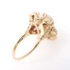 Vintage Opal Cluster Ring - Modernist 14k Yellow Gold Natural Cabochon Cut Gemstone - Circa 1970s Size 7 1/4 Halo Flower Floral Fine Jewelry