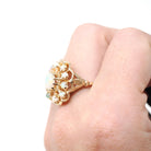 Vintage Opal Cluster Ring - Modernist 14k Yellow Gold Natural Cabochon Cut Gemstone - Circa 1970s Size 7 1/4 Halo Flower Floral Fine Jewelry