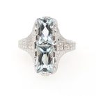 Vintage Aquamarine Ring - Art Deco 14k White Gold Natural Blue Toi Et Moi Gemstones - Circa 1930s Size 4 3/4 Floral Filigree Fine Jewelry