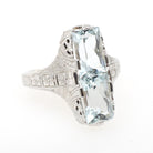 Vintage Aquamarine Ring - Art Deco 14k White Gold Natural Blue Toi Et Moi Gemstones - Circa 1930s Size 4 3/4 Floral Filigree Fine Jewelry