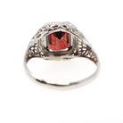 Vintage Garnet Ring - Art Deco 14k White Gold Natural Dark Red Emerald Cut Gem - Circa 1930s Size 5 January Birthstone Filigree Fine Jewelry