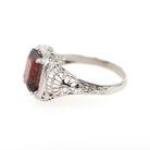Vintage Garnet Ring - Art Deco 14k White Gold Natural Dark Red Emerald Cut Gem - Circa 1930s Size 5 January Birthstone Filigree Fine Jewelry