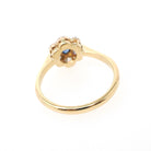 Antique Flower Ring - Edwardian 18k Yellow Gold & Platinum Blue Sapphire Gemstone .39 CTW Diamonds - Circa 1910s Size 7.5 Halo Fine Jewelry