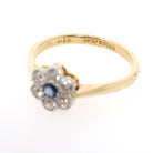 Antique Flower Ring - Edwardian 18k Yellow Gold & Platinum Blue Sapphire Gemstone .39 CTW Diamonds - Circa 1910s Size 7.5 Halo Fine Jewelry