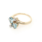 Vintage Toi et Moi Ring - Retro 14k Yellow Gold Natural Blue Zircon Diamonds Gemstones Bypass - Circa 1940s Size 5 1/2 December Fine Jewelry