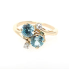 Vintage Toi et Moi Ring - Retro 14k Yellow Gold Natural Blue Zircon Diamonds Gemstones Bypass - Circa 1940s Size 5 1/2 December Fine Jewelry