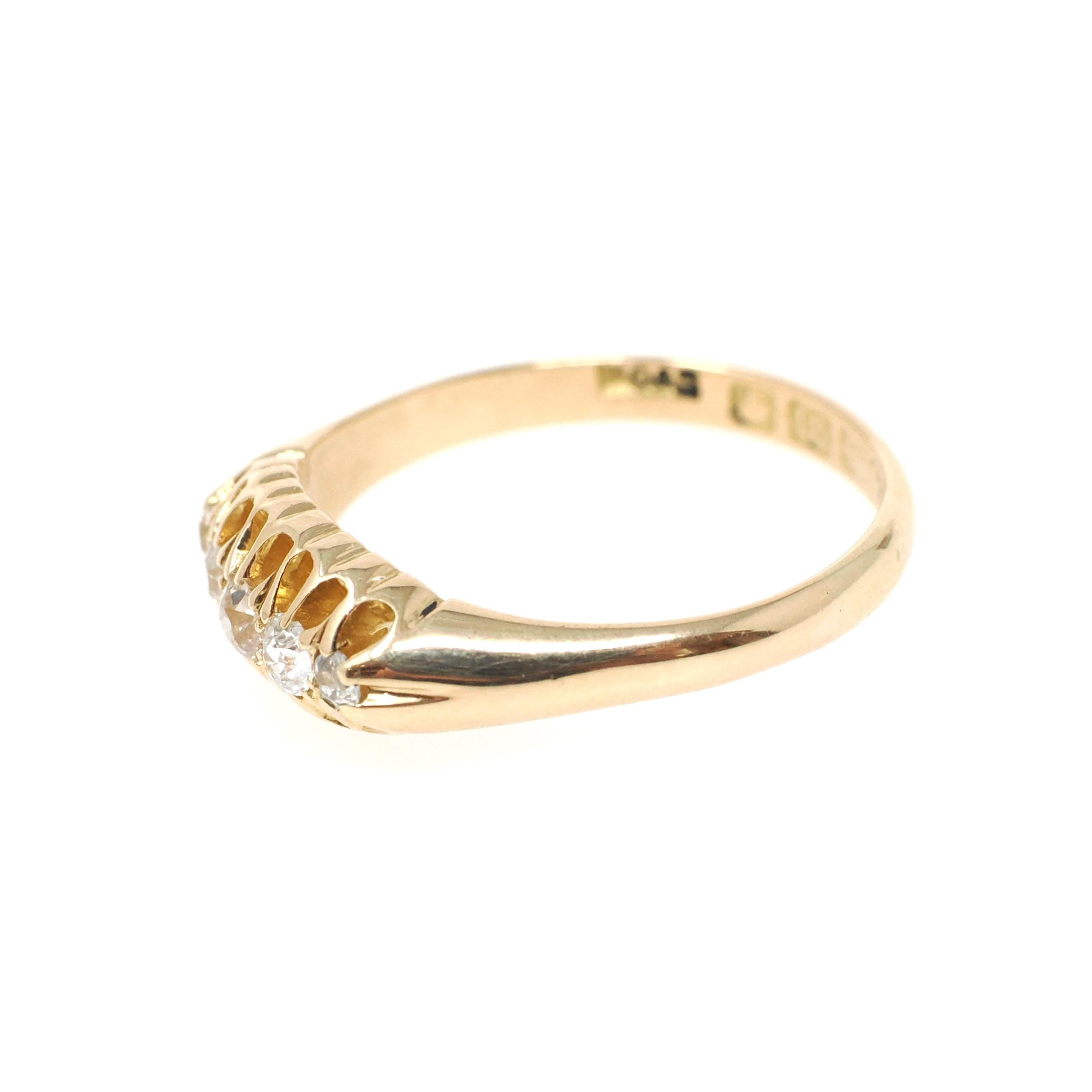 Antique Diamond Ring - Edwardian 18k Yellow Gold .33 CTW Natural Gem Wedding Band - Hallmarked 1909 Size 7.75 Fine Birmingham Bridal Jewelry