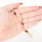 Rhodolite Garnet Bracelet - Modern Estate 14k Yellow Gold Purple Red Oval Faceted Natural Gemstones - Circa 2000s Era Love Knot Fine Jewelry