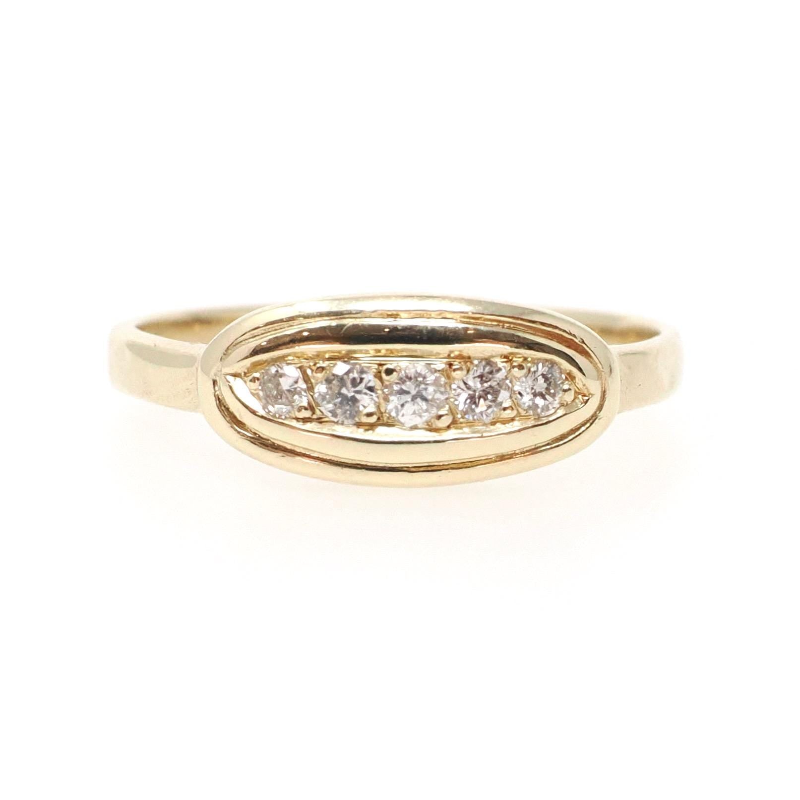 Vintage Diamond Band - Mid Century 14k Yellow Gold Natural .04 CTW Five Stone Ring - Circa 1950s Era Size 5.75 Fine Bridal Statement Jewelry