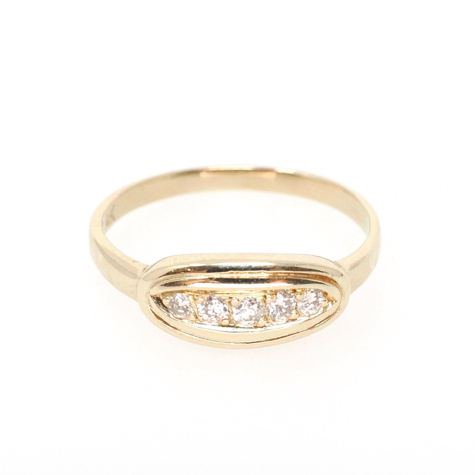 Vintage Diamond Band - Mid Century 14k Yellow Gold Natural .04 CTW Five Stone Ring - Circa 1950s Era Size 5.75 Fine Bridal Statement Jewelry