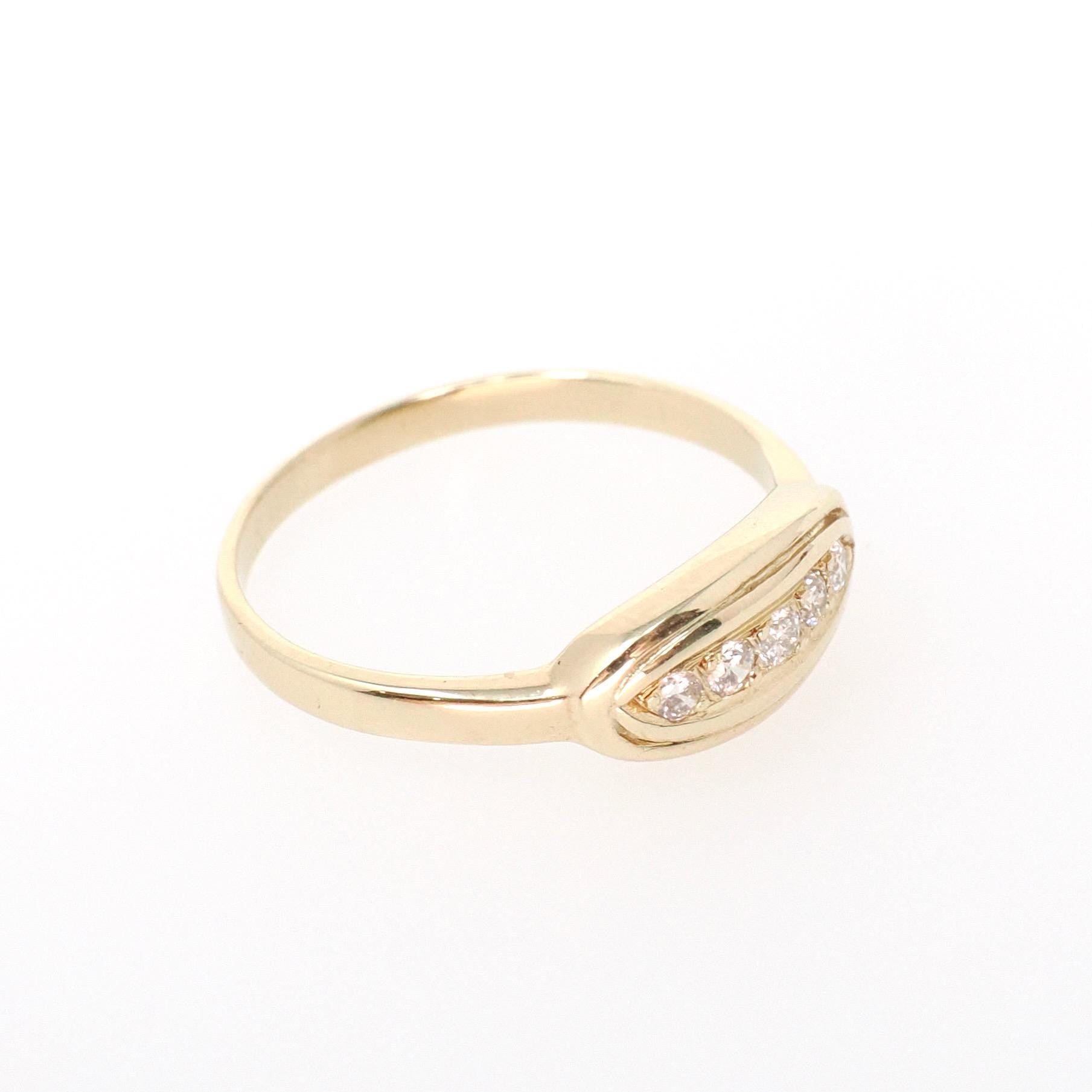 Vintage Diamond Band - Mid Century 14k Yellow Gold Natural .04 CTW Five Stone Ring - Circa 1950s Era Size 5.75 Fine Bridal Statement Jewelry