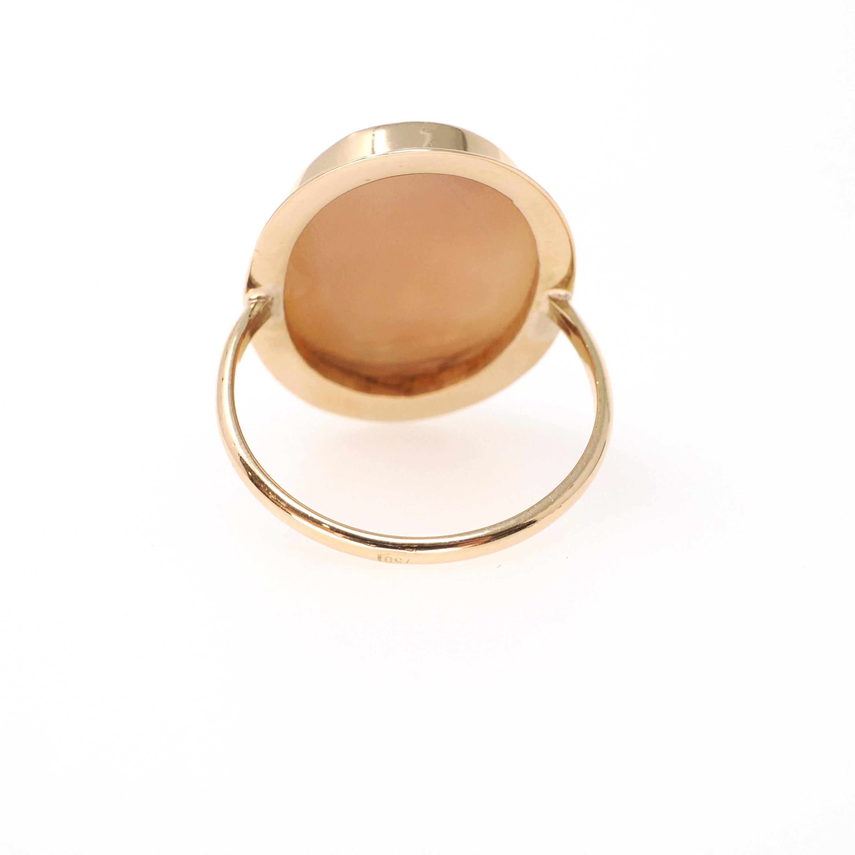 Vintage Three Graces Cameo Ring - Mid Century 18k Yellow Gold Carved Shell Greek Mythology Solitaire - Circa 1960s Size 6 3/4 Fine Jewelry