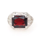 Vintage Garnet Ring - Art Deco 14k White Gold Natural Red Gemstone - Circa 1930s Era Size 4 1/2 January Birthstone Filigree Fine Jewelry