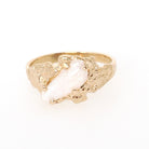Vintage Baroque Pearl Ring - Estate 10k Yellow Gold Organic White Gemstone Brutalist Textured Statement - Circa 1980s Size 6.25 Fine Jewelry