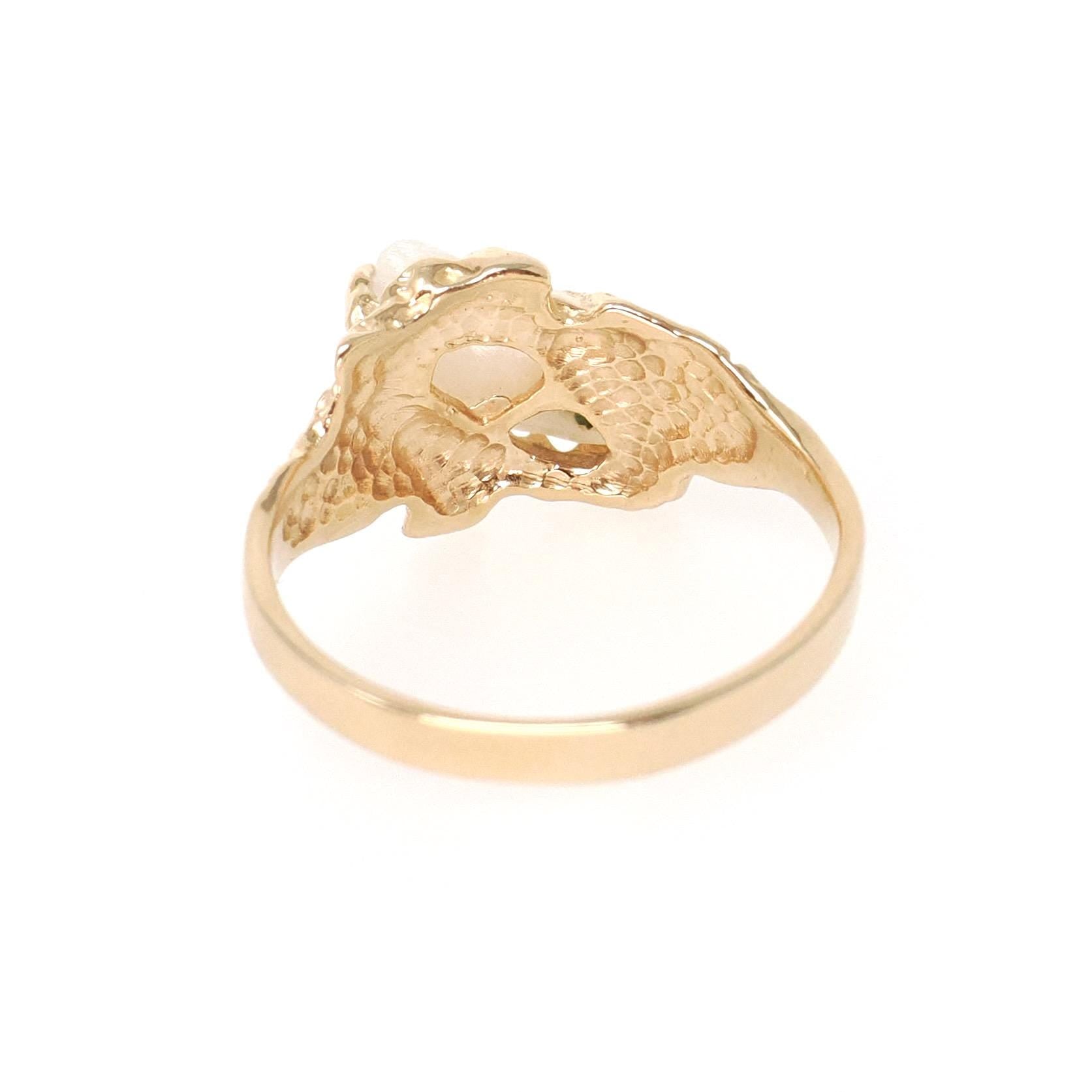 Vintage Baroque Pearl Ring - Estate 10k Yellow Gold Organic White Gemstone Brutalist Textured Statement - Circa 1980s Size 6.25 Fine Jewelry