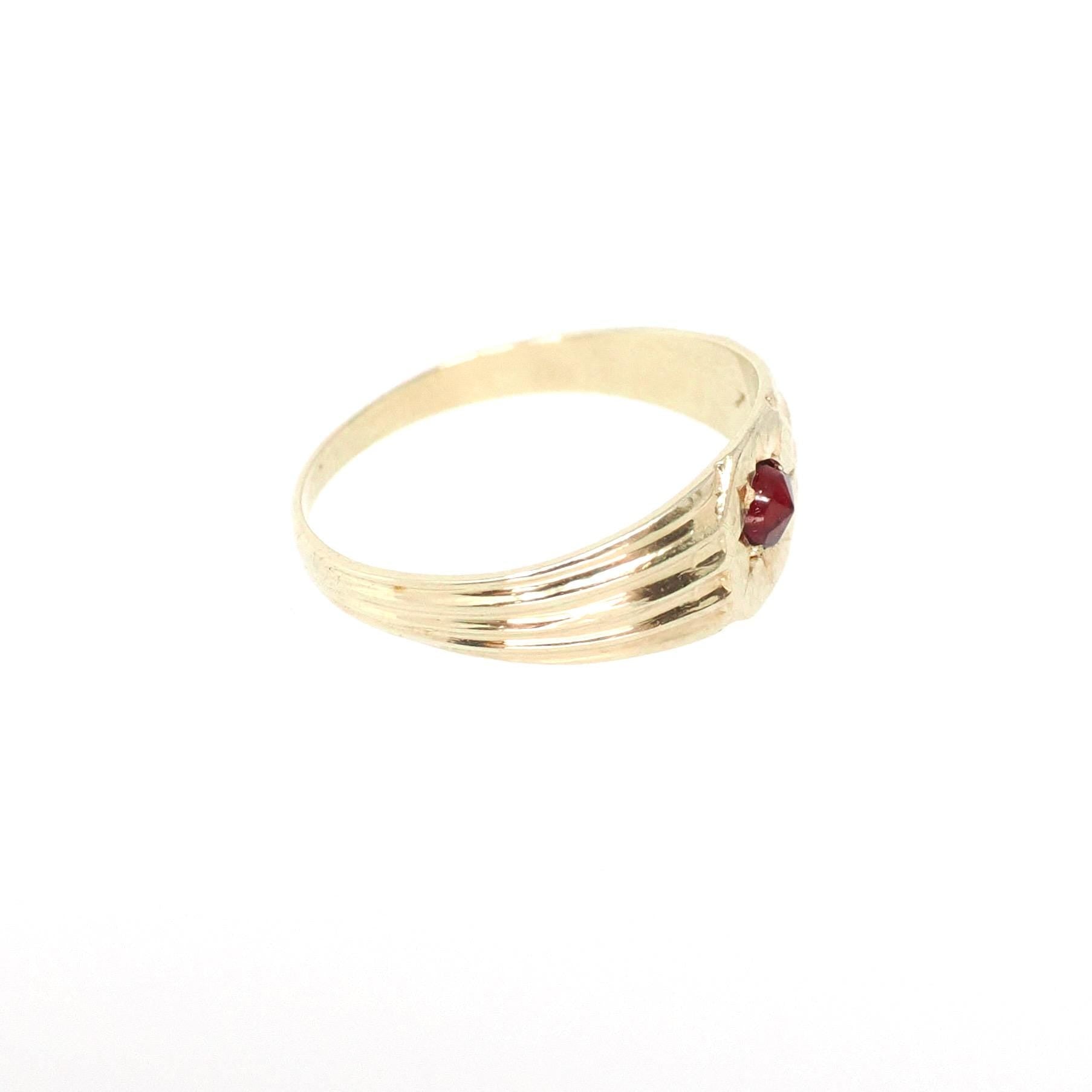 Antique Baby Ring - Edwardian 14k Yellow Gold Simulated Garnet Pinky Midi Band - Vintage Size 1 Children's Red Glass Accent Star Jewelry