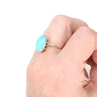 Vintage Turquoise Ring - Mid Century 14k Rosy Yellow Gold Blue Oval Cabochon Cut Gemstone Solitaire - Circa 1950s Size 6 3/4 Fine Jewelry