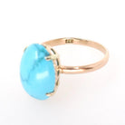 Vintage Turquoise Ring - Mid Century 14k Rosy Yellow Gold Blue Oval Cabochon Cut Gemstone Solitaire - Circa 1950s Size 6 3/4 Fine Jewelry