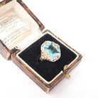 Art Deco Tri Tone Ring - Vintage 10k White Yellow Rose Gold Teal Blue Glass Filigree Statement - Circa 1930s Era Size 7 Flower Fine Jewelry