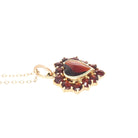 Garnet Heart Necklace - Vintage 10k Yellow Gold Red Gemstone Cluster Halo Pendant - Mid Century Circa 1940s January Birthstone Fine Jewelry