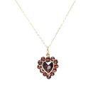 Garnet Heart Necklace - Vintage 10k Yellow Gold Red Gemstone Cluster Halo Pendant - Mid Century Circa 1940s January Birthstone Fine Jewelry