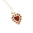 Garnet Heart Necklace - Vintage 10k Yellow Gold Red Gemstone Cluster Halo Pendant - Mid Century Circa 1940s January Birthstone Fine Jewelry