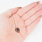 Garnet Heart Necklace - Vintage 10k Yellow Gold Red Gemstone Cluster Halo Pendant - Mid Century Circa 1940s January Birthstone Fine Jewelry